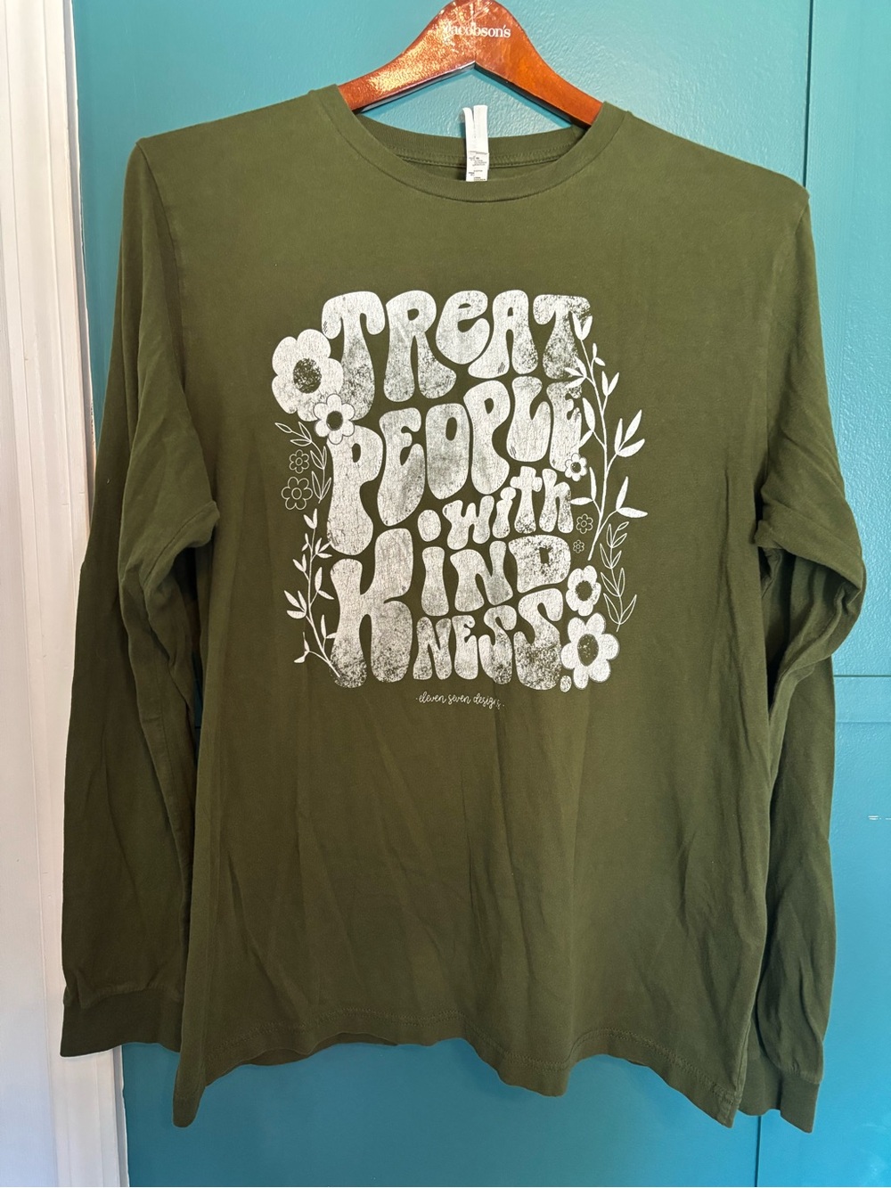 Bella Canvas Olive Green Crewneck Tee with White Wording Size XL 100% Cotton